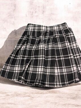Black & White Plaid Circle Skater Top for Kids